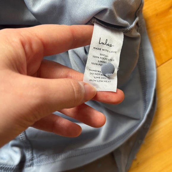 Lulus Much Love Light Blue Swiss Dot Long Sleeve Tie-Front Mini Dress Medium NEW - Picture 6 of 6